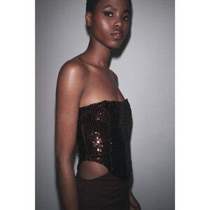 ZARA CONTRAST SEQUIN CUT-OUT DRESS